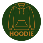 Outline of a hoodie with the word 'HOODIE' on a green background