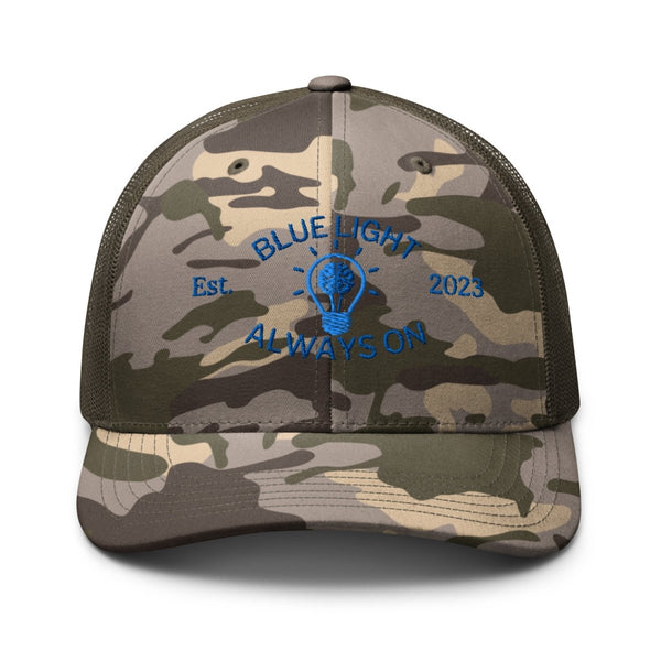 Blue Light Embroidered Camouflage Trucker Hat - JohnVsGBMCamo/Olive