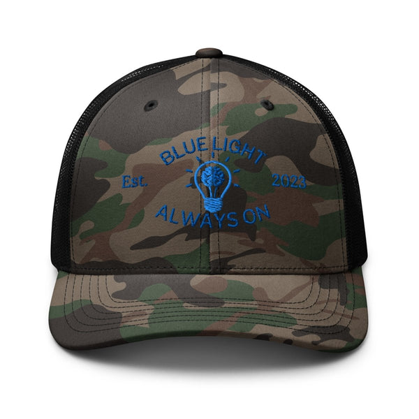 Blue Light Embroidered Camouflage Trucker Hat - JohnVsGBMCamo/Black