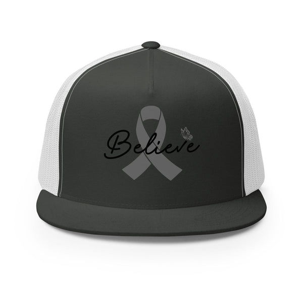 Brain Cancer Believe Trucker Cap - JohnVsGBMCharcoal/ White