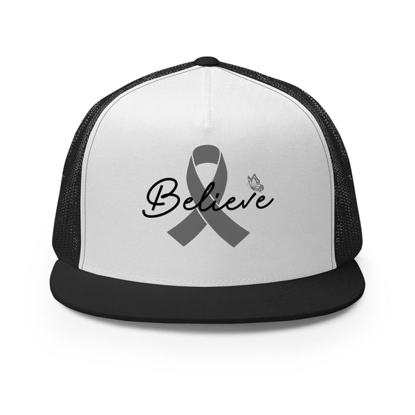 Brain Cancer Believe Trucker Cap - JohnVsGBMBlack/ White/ Black