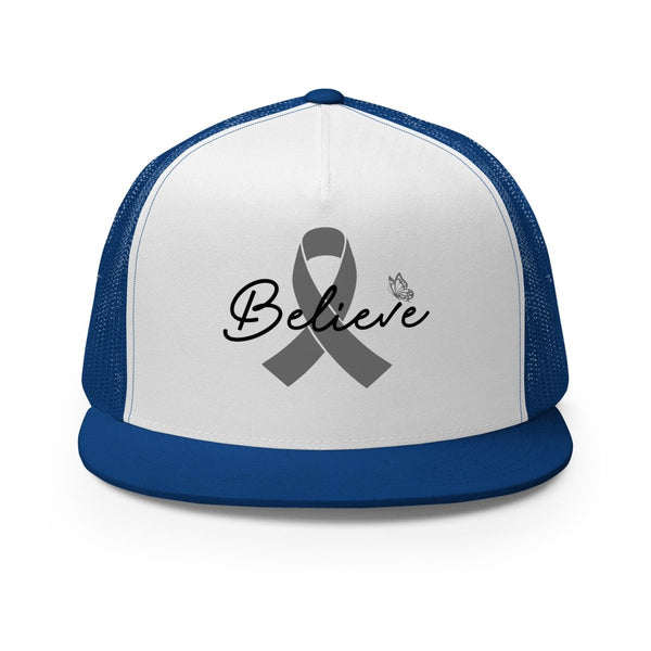 Brain Cancer Believe Trucker Cap - JohnVsGBMRoyal/ White/ Royal