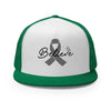 Brain Cancer Believe Trucker Cap - JohnVsGBMKelly/ White/ Kelly