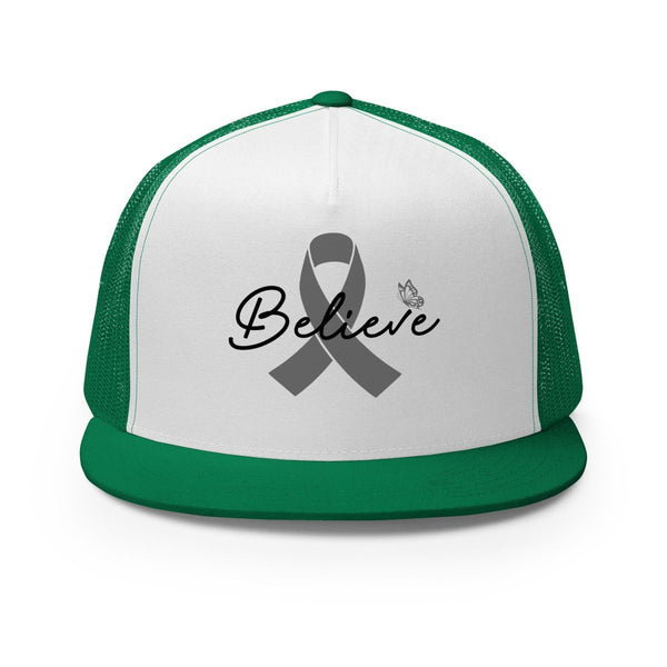 Brain Cancer Believe Trucker Cap - JohnVsGBMKelly/ White/ Kelly