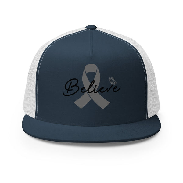 Brain Cancer Believe Trucker Cap - JohnVsGBMNavy/ White