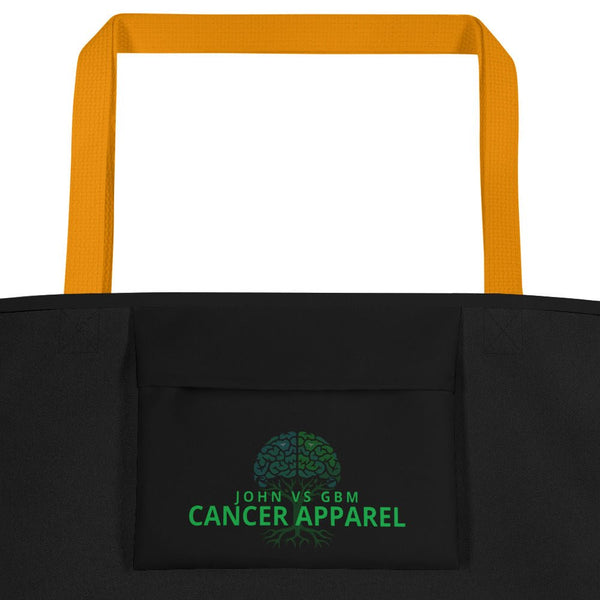 Brain Cancer Black n Gray Large Tote Bag - JohnVsGBMYellow