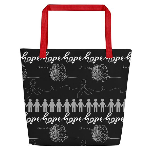 Brain Cancer Black n Gray Large Tote Bag - JohnVsGBMRed