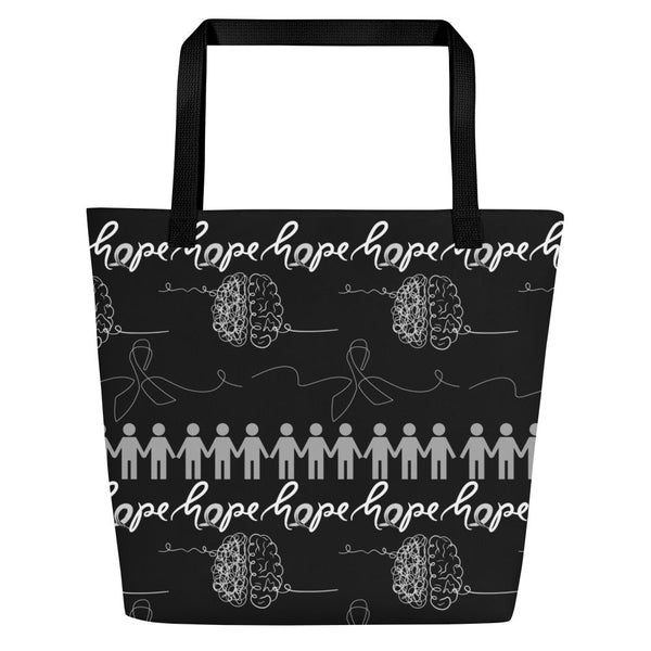 Brain Cancer Black n Gray Large Tote Bag - JohnVsGBMBlack
