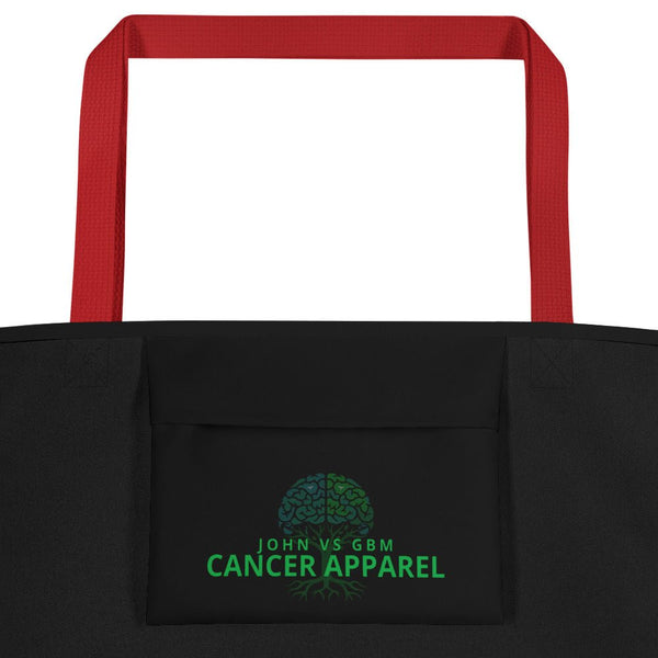 Brain Cancer Black n Gray Large Tote Bag - JohnVsGBMRed