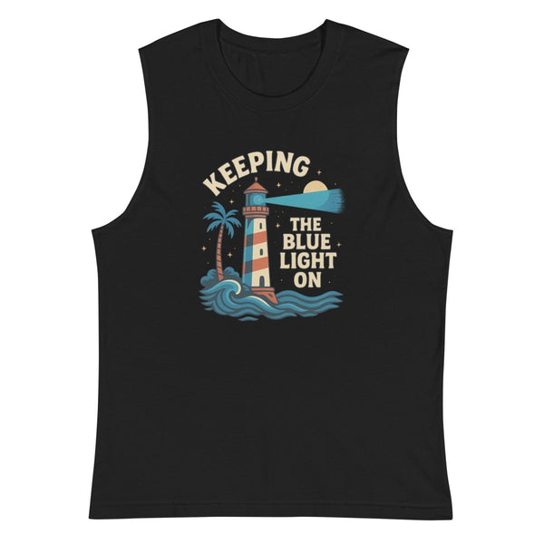 Brain Cancer Blue Light "Light House" Muscle Shirt - JohnVsGBMBlackS