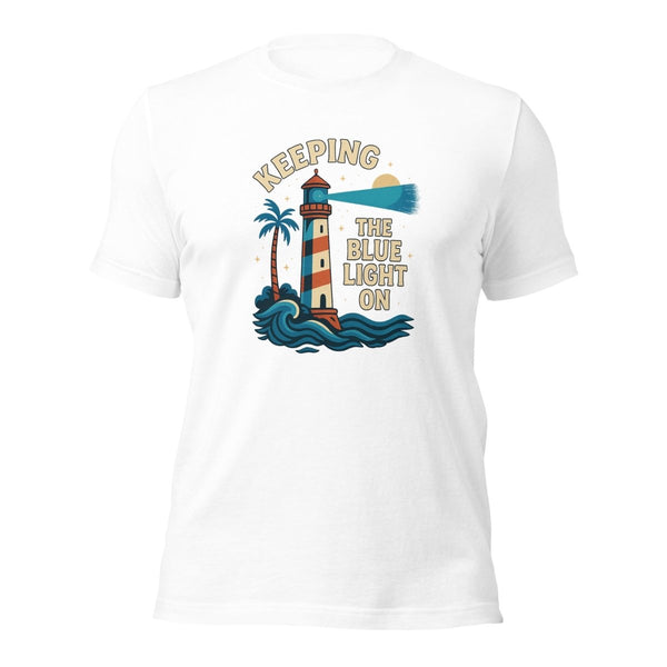 Brain Cancer Blue Light "Light House" Tee - JohnVsGBMWhiteXS