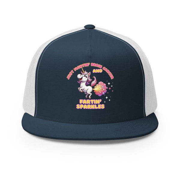 Brain Cancer Fartin' Trucker Cap - JohnVsGBMNavy/ White