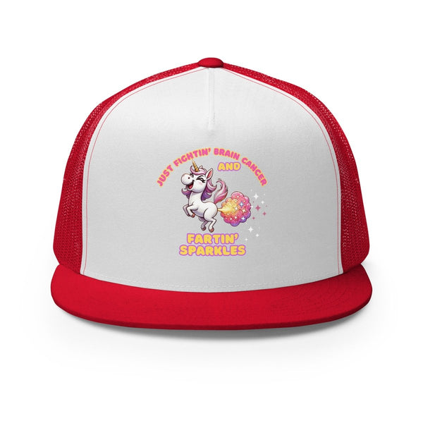 Brain Cancer Fartin' Trucker Cap - JohnVsGBMRed/ White/ Red