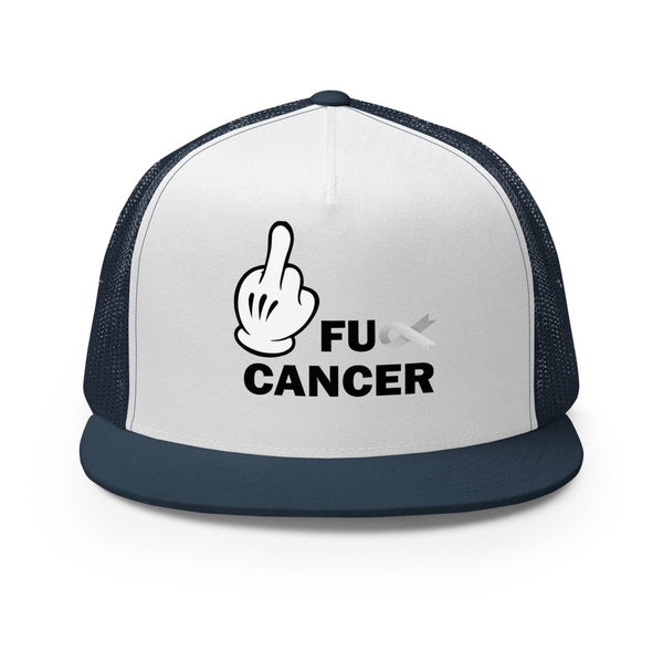 Brain Cancer Fu Finger Trucker Cap - JohnVsGBMNavy/ White/ Navy