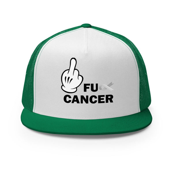 Brain Cancer Fu Finger Trucker Cap - JohnVsGBMKelly/ White/ Kelly