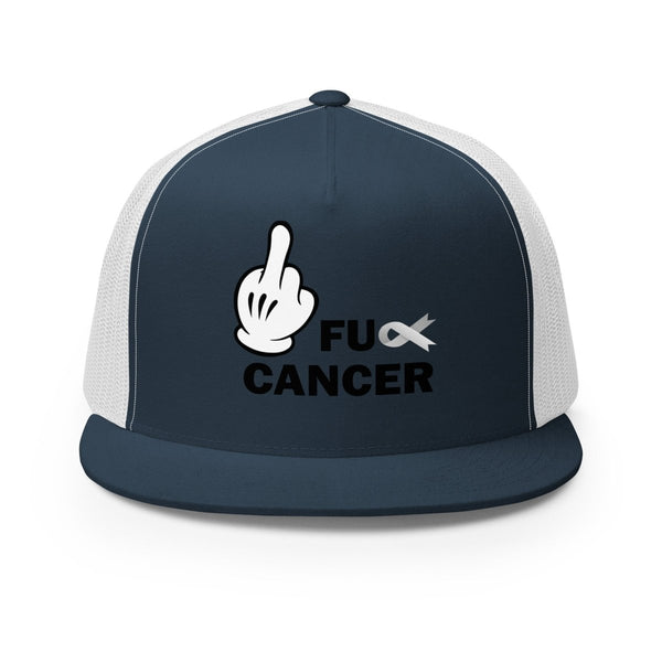 Brain Cancer Fu Finger Trucker Cap - JohnVsGBMNavy/ White