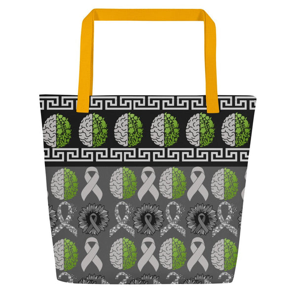 Brain Cancer Green Moss Large Tote Bag - JohnVsGBMYellow