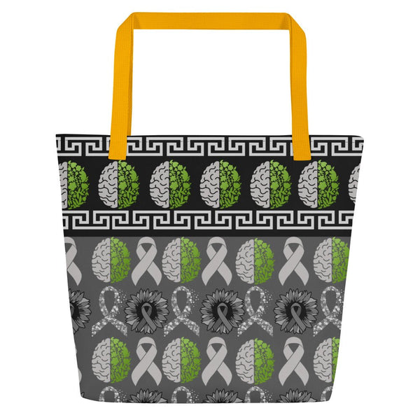 Brain Cancer Green Moss Large Tote Bag - JohnVsGBMYellow