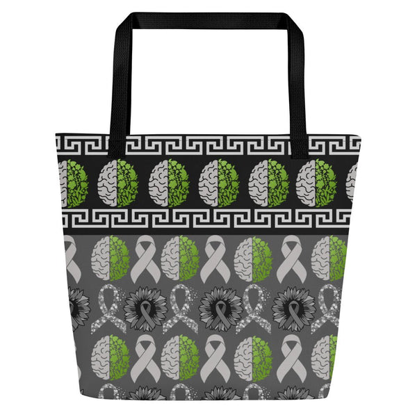 Brain Cancer Green Moss Large Tote Bag - JohnVsGBMBlack