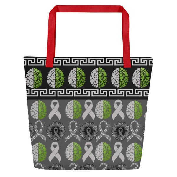 Brain Cancer Green Moss Large Tote Bag - JohnVsGBMRed