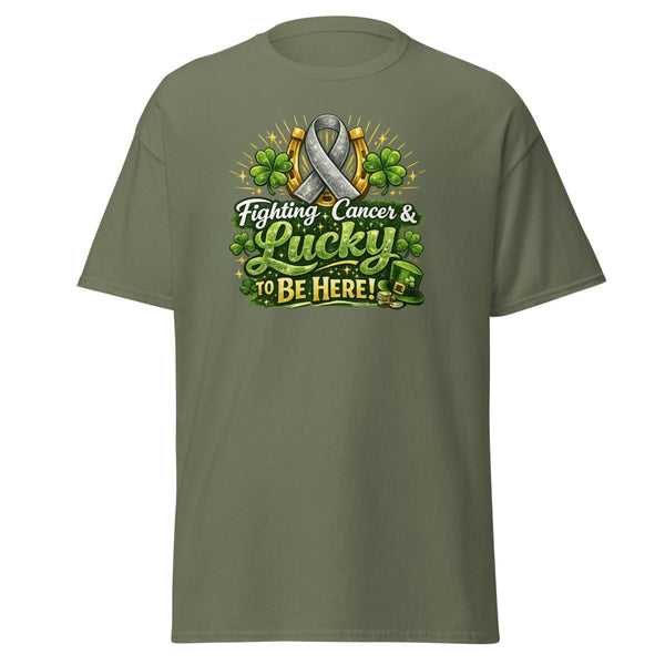 Brain Cancer Green/Grey Irish Tee - JohnVsGBMMilitary GreenS