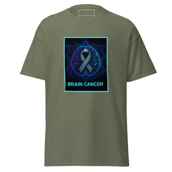 Brain Cancer Neon Brain Tee - JohnVsGBMMilitary GreenS