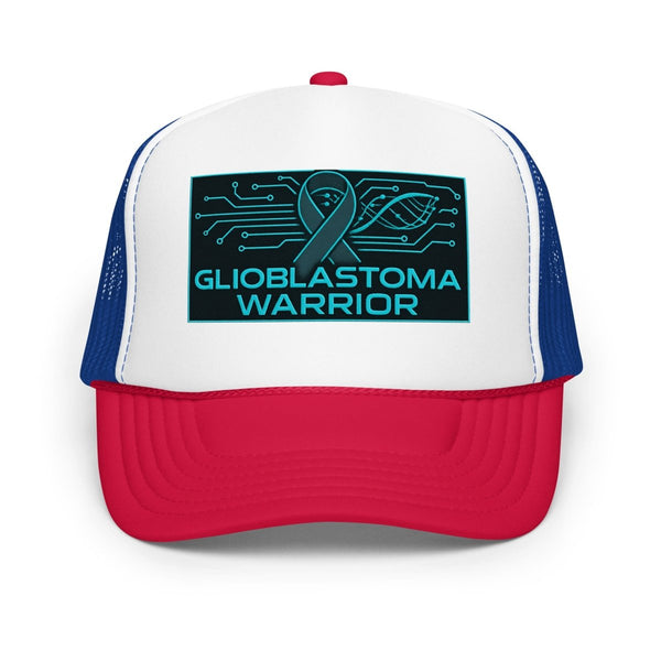 Brain Cancer Neon GBM Warrior Trucker Hat - JohnVsGBMWhite / Royal / Red
