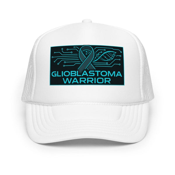 Brain Cancer Neon GBM Warrior Trucker Hat - JohnVsGBMWhite