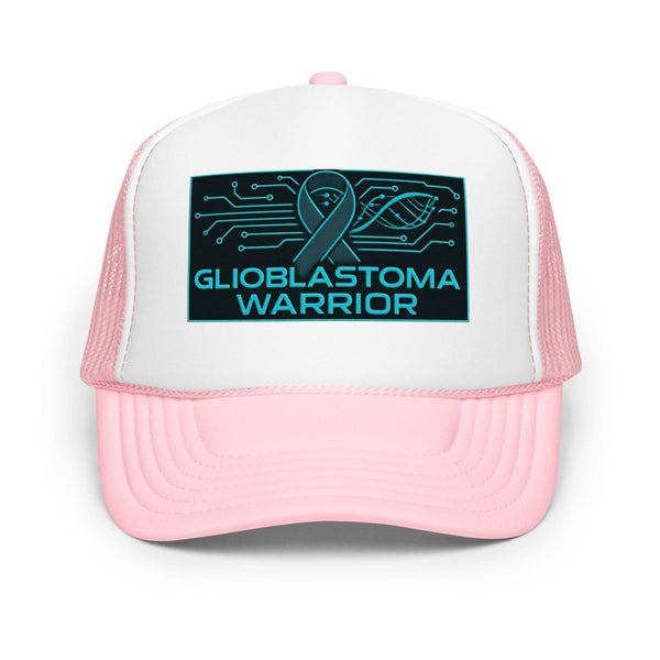 Brain Cancer Neon GBM Warrior Trucker Hat - JohnVsGBMLight Pink / White / Light Pink