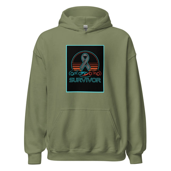 Brain Cancer Neon Retro Hoodie - JohnVsGBMMilitary GreenS