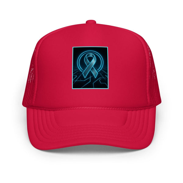 Brain Cancer Neon Ribbon Trucker Hat - JohnVsGBMRed