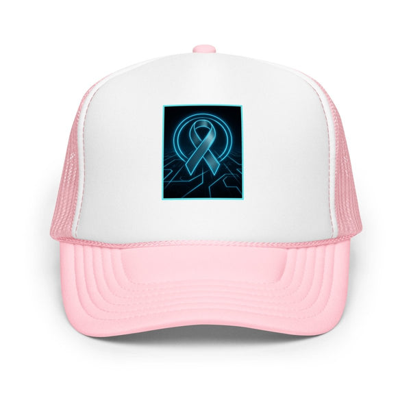 Brain Cancer Neon Ribbon Trucker Hat - JohnVsGBMLight Pink / White / Light Pink