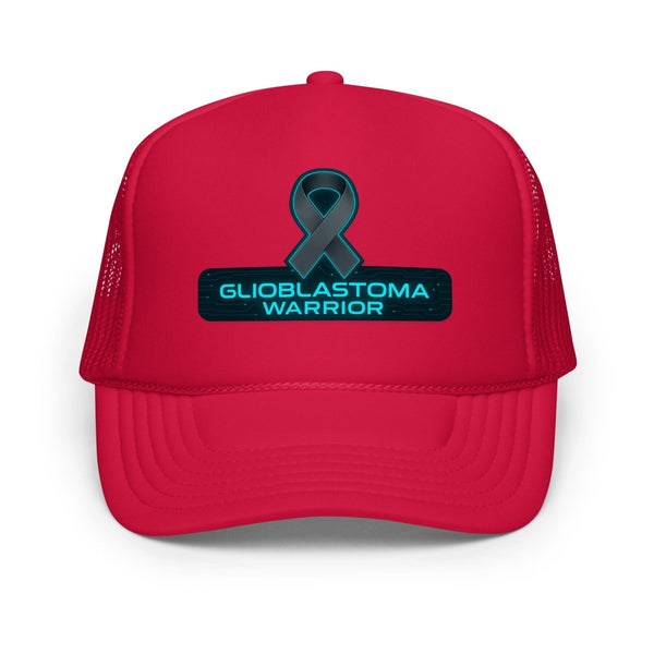 Brain Cancer Neon Ribbon Warrior Trucker Hat - JohnVsGBMRed