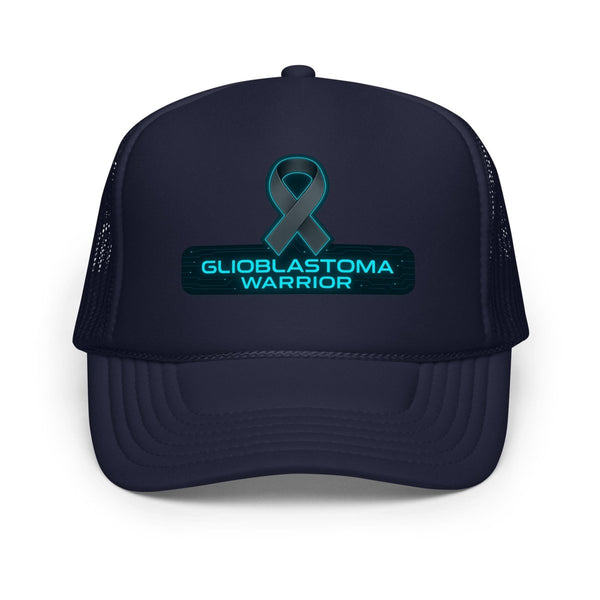 Brain Cancer Neon Ribbon Warrior Trucker Hat - JohnVsGBMNavy