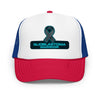 Brain Cancer Neon Ribbon Warrior Trucker Hat - JohnVsGBMWhite / Royal / Red