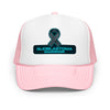 Brain Cancer Neon Ribbon Warrior Trucker Hat - JohnVsGBMLight Pink / White / Light Pink