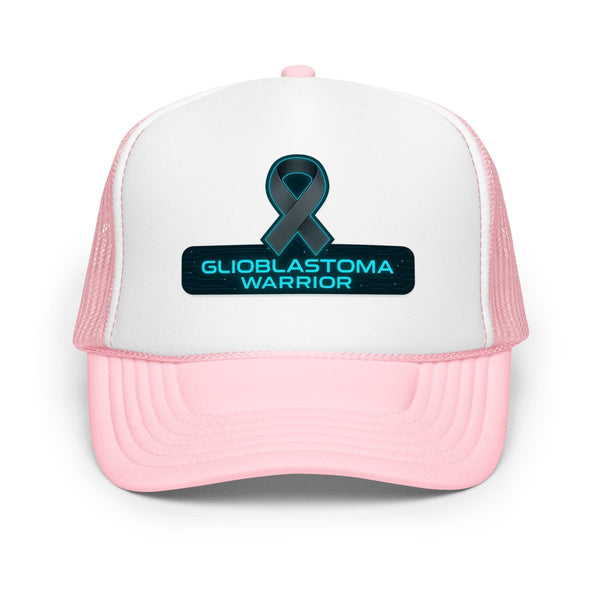 Brain Cancer Neon Ribbon Warrior Trucker Hat - JohnVsGBMLight Pink / White / Light Pink