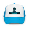 Brain Cancer Neon Ribbon Warrior Trucker Hat - JohnVsGBMBlue / White / Blue