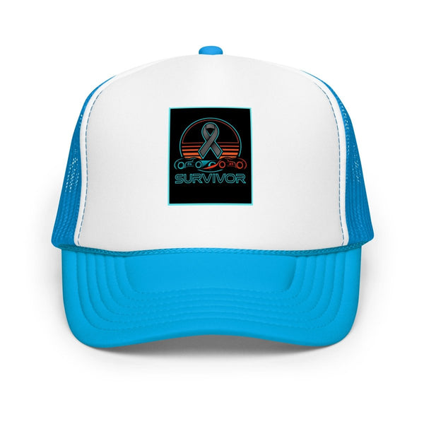 Brain Cancer Neon Survivor Trucker Hat - JohnVsGBMBlue / White / Blue