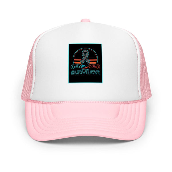 Brain Cancer Neon Survivor Trucker Hat - JohnVsGBMLight Pink / White / Light Pink