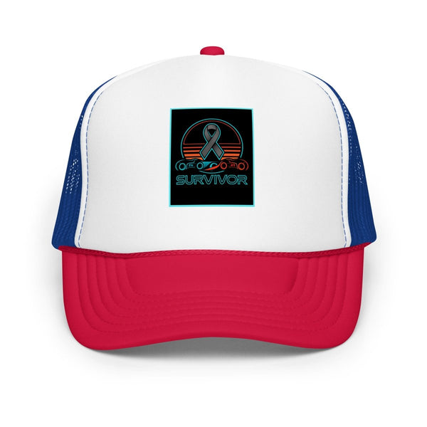 Brain Cancer Neon Survivor Trucker Hat - JohnVsGBMWhite / Royal / Red