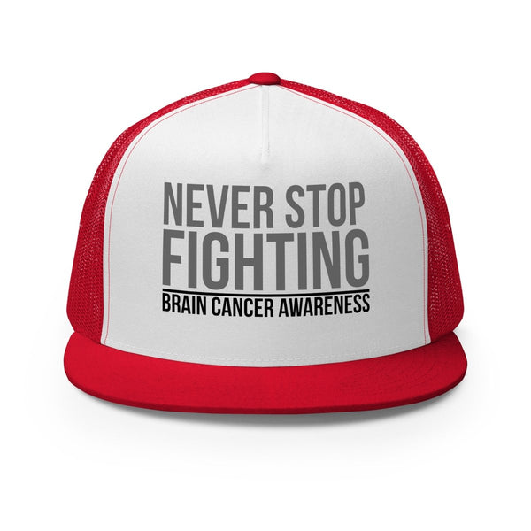 Brain Cancer Never Stop Trucker Cap - JohnVsGBMRed/ White/ Red