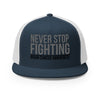 Brain Cancer Never Stop Trucker Cap - JohnVsGBMNavy/ White