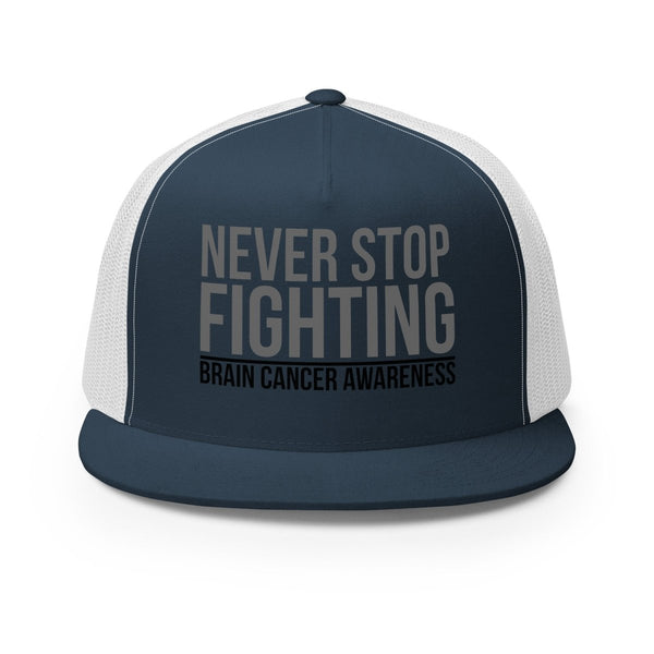 Brain Cancer Never Stop Trucker Cap - JohnVsGBMNavy/ White