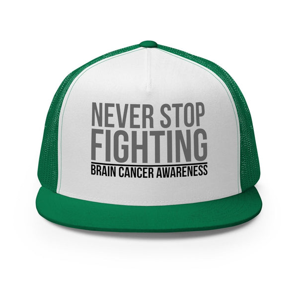 Brain Cancer Never Stop Trucker Cap - JohnVsGBMKelly/ White/ Kelly