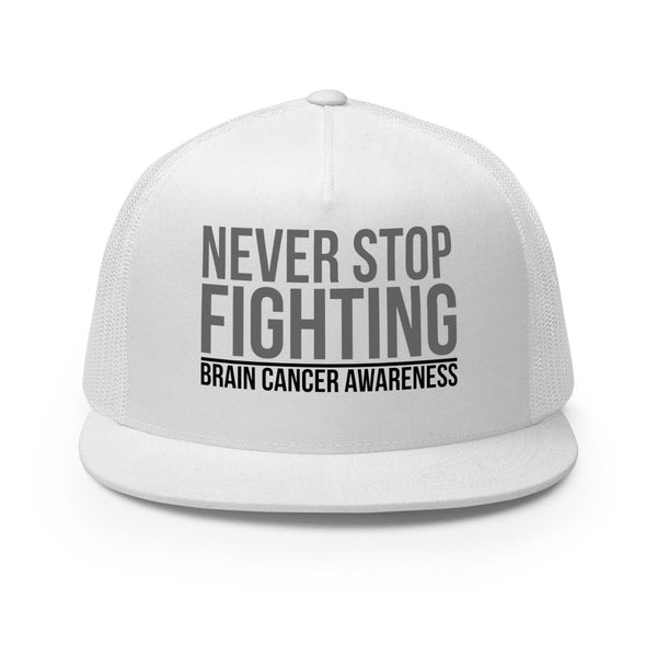 Brain Cancer Never Stop Trucker Cap - JohnVsGBMWhite