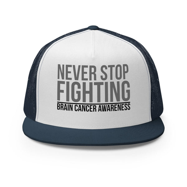Brain Cancer Never Stop Trucker Cap - JohnVsGBMNavy/ White/ Navy