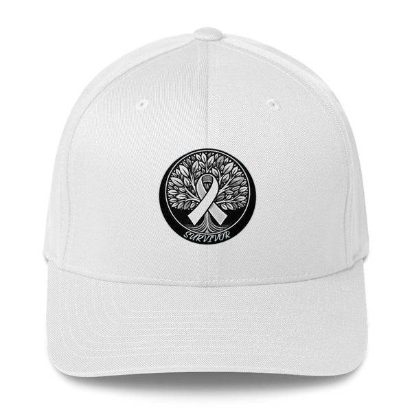 Brain Cancer Tree Fitted Cap - JohnVsGBMWhiteS/M