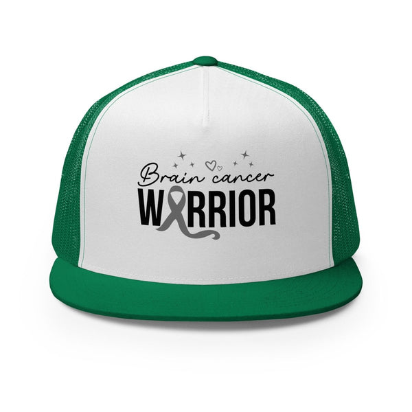 Brain Cancer Warrior Ribbon Trucker Cap - JohnVsGBMKelly/ White/ Kelly