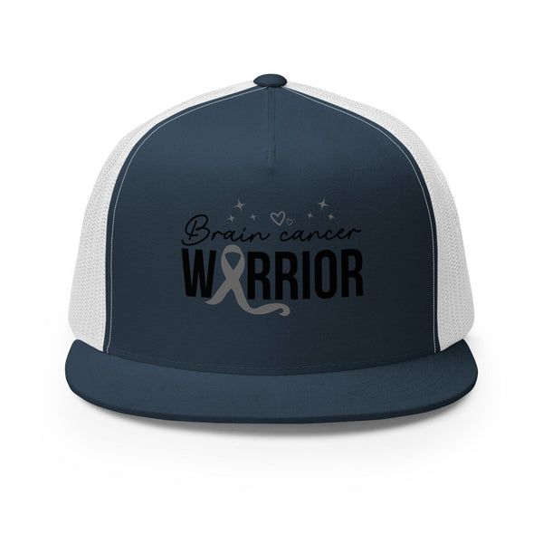 Brain Cancer Warrior Ribbon Trucker Cap - JohnVsGBMNavy/ White